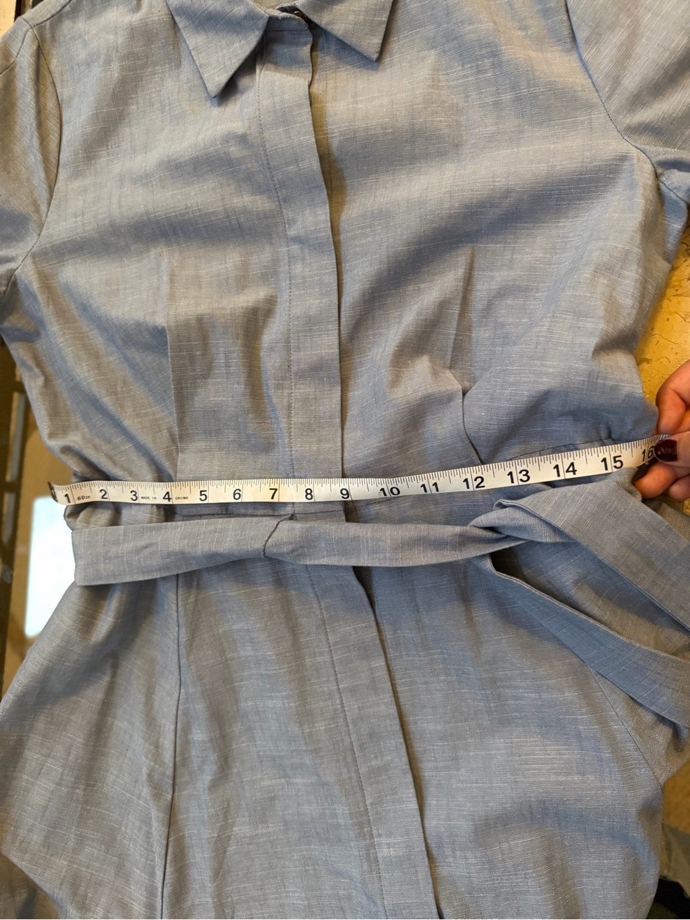 Calvin Klein Light Blue Tie-Waist Midi Shirt Dress - Picture 13 of 13